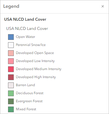 Bereich "Legende", in dem die Symbolisierung für den Layer "USA NLCD Land Cover" angezeigt wird