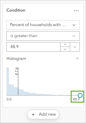 Histogramm-Schieberegler mit Einstellung "48,9"