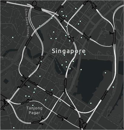 Innenstadt von Singapur mit Grundkarte "Dunkelgrauer Hintergrund"