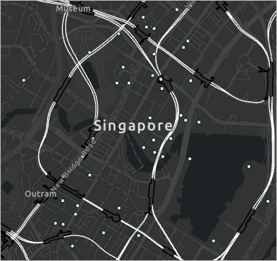 Innenstadt von Singapur mit Grundkarte "Dunkelgrauer Hintergrund"