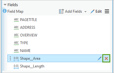 Schaltfläche "Entfernen" für das Feld "Shape__Area"