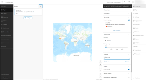 Eine Karte der Survey-Antworten wird in Map Viewer angezeigt.