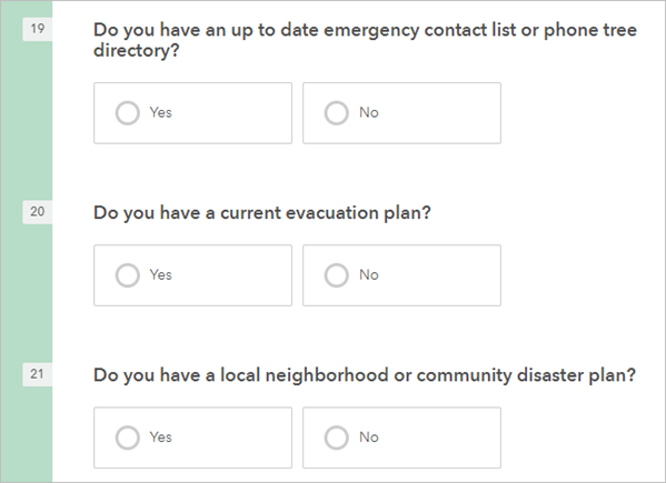 Drei Einfachauswahlfragen, die in der Survey-Vorschau konfiguriert wurden
