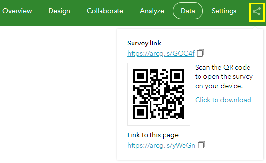 Schaltfläche "Survey-URL"