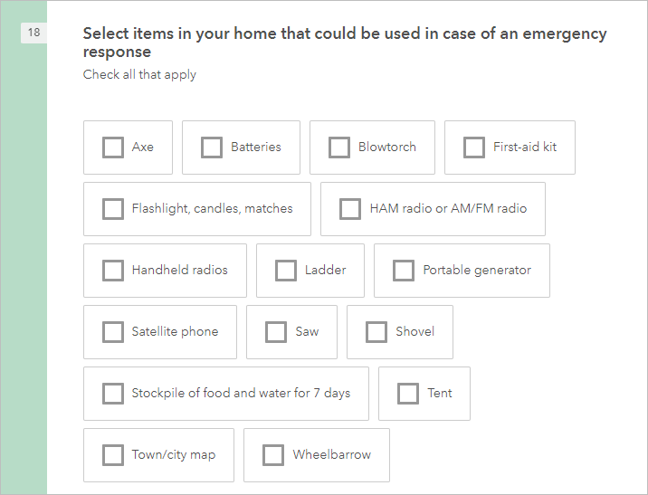 In der Survey-Vorschau konfigurierte Frage zu Notfallgütern