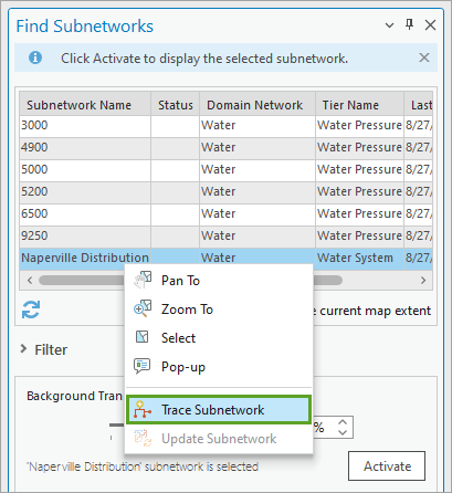 Option "Teilnetz verfolgen" im Kontextmenü des Teilnetzes