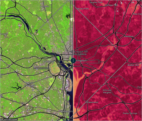 Vergleichskarte mit dem Rendering "Surface Temperature" auf der rechten Seite