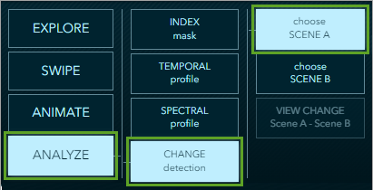 Schaltflächen "Analyze", "Change detection" und "choose Scene A"