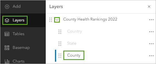 Wählen Sie den County-Layer im Bereich "Layer" aus.