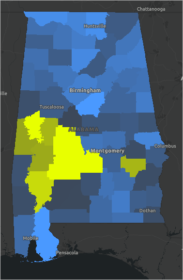 Vergrößerung des Bundesstaates Alabama