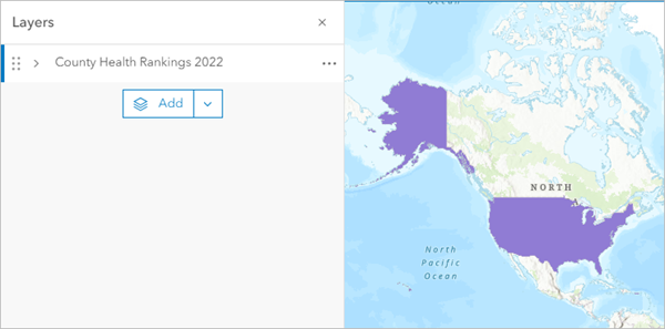 Gruppen-Layer "County Health Rankings 2022" im Bereich "Layer"