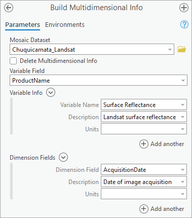 Parameter des Werkzeugs "Multidimensionale Informationen erstellen"