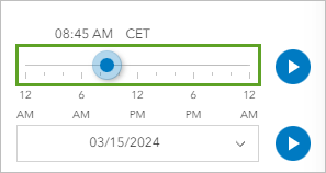 Auf 08:45 Uhr MEZ eingestellter Zeitschieberegler