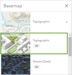 Grundkarte "Topografisch 3D" im Fenster "Grundkarte"