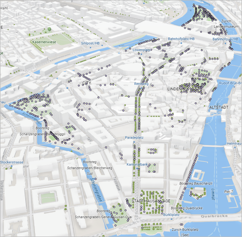 Szene mit dem Layer "Zurich Trees" in Form von 2D-Punkten