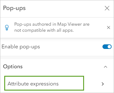 Attributausdrücke unter "Optionen" im Bereich "Pop-ups"