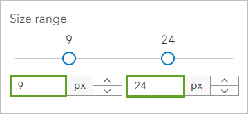 Auf 9 Pixel bis 24 Pixel festgelegter Größenbereich