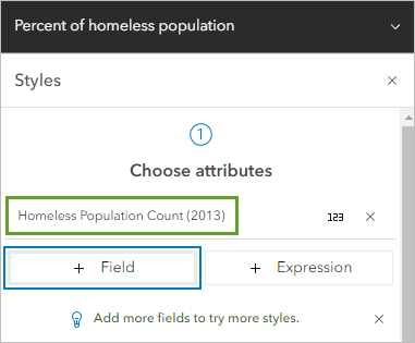 Feld "Homeless Population Count (2013)" unter "Attribute auswählen"