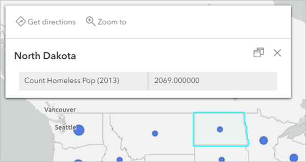 Pop-up für North Dakota, in dem nur die Anzahl der Obdachlosen angezeigt wird