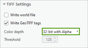 "Farbtiefe" auf "32 Bit mit Alpha" festgelegt