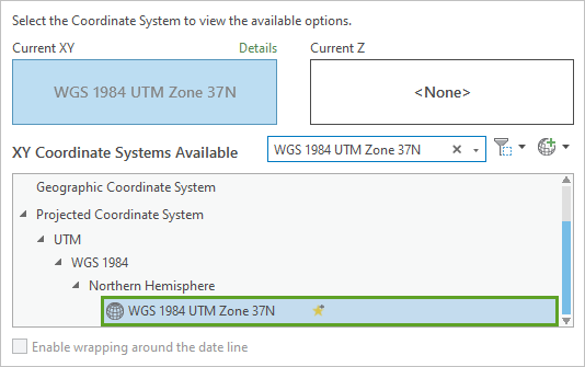 "WGS 1984 UTM Zone 37 N" als aktuelles Koordinatensystem ausgewählt