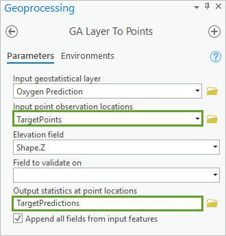 Parameter für das Werkzeug "GA Layer To Points"