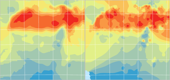 Oberfläche "Kriging Default" im Vergleich mit der Oberfläche "IDW Smooth Optimized"