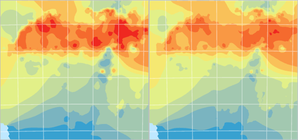 Oberfläche "IDW Smooth Optimized" im Vergleich mit der Oberfläche "IDW Smooth"