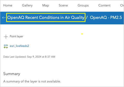 Klicken Sie auf "Recent Conditions in Air Quality".