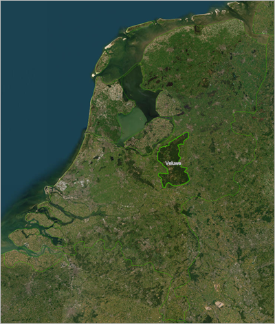 Auf die Niederlande gezoomte Karte mit Satellitenbildern