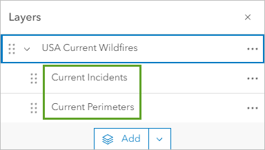 Gruppen-Layer "USA Current Wildfires" eingeblendet