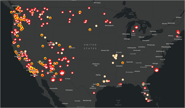 Karte, auf der die Ansicht der unteren Contiguous United States vergrößert wurde