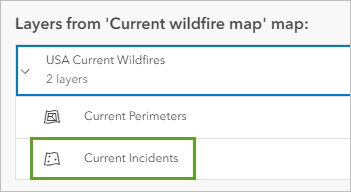 "USA Current Wildfires" eingeblendet und "Current Incidents" ausgewählt