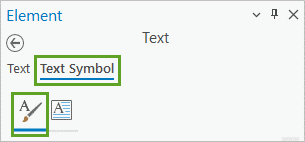 Registerkarte "Textsymbol" und Schaltfläche "Allgemein" im Bereich "Element"