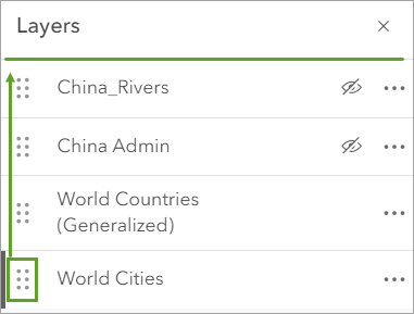 Layer "World Cities" über "China_Rivers" verschieben