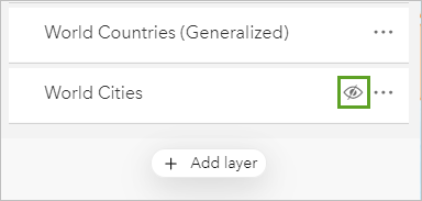 Schaltfläche für die Sichtbarkeit des Layers "World Cities"