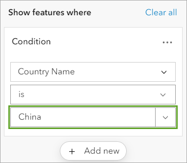 Filterausdruck mit der Einstellung "Country ist China"