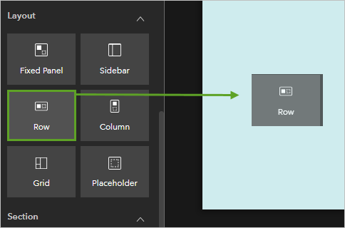 Widget "Zeile", das aus dem Bereich "Widget einfügen" auf die Zeichenfläche gezogen wurde