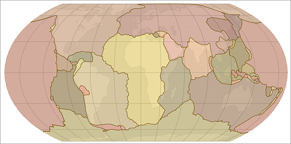 Globale Karte von tektonischen Platten in der Projektion "Equal Earth"