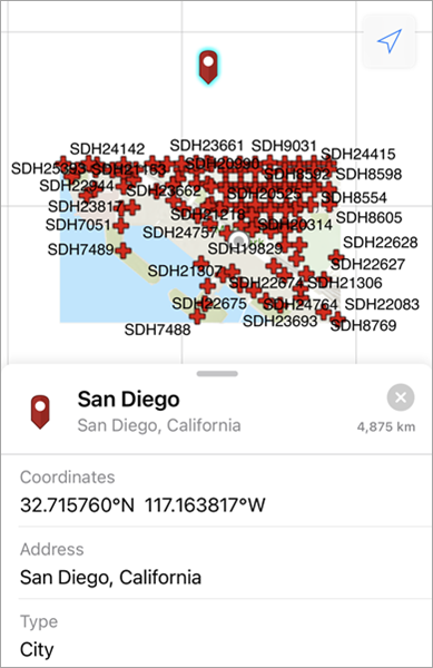 San Diego mit Hydranten-Features auf der Karte