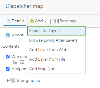 Option "Layer suchen" im Menü "Hinzufügen"