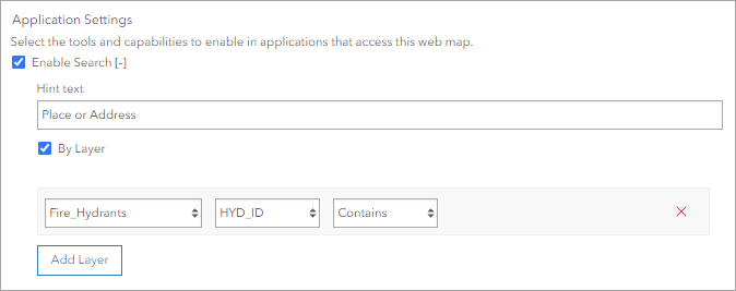 Sucheinstellungen für Layer