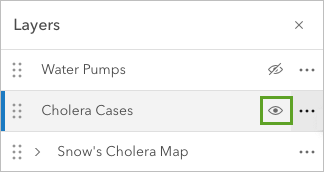 Schaltfläche "Sichtbarkeit" für den Layer "Cholera Cases"