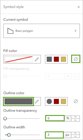 Festgelegte Parameter für "Symbol-Style" für den Layer "Wards Analysis Summary".