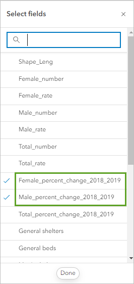 Felder mit der prozentualen Veränderung bei Frauen und Männern auswählen.