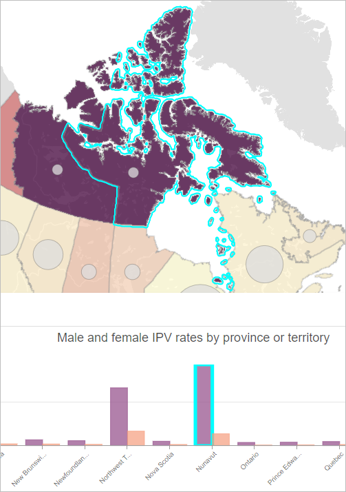 Nunavut im Diagramm und auf der Karte ausgewählt