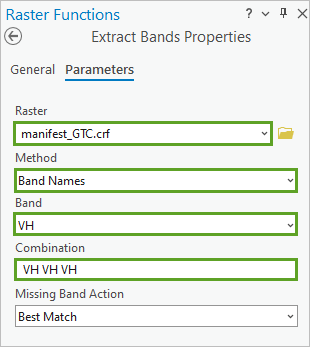 Parameter der Funktion "Bänder extrahieren"