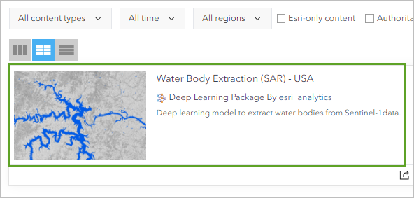 Modell "Water Body Extraction (SAR) - USA" in der Ergebnisliste