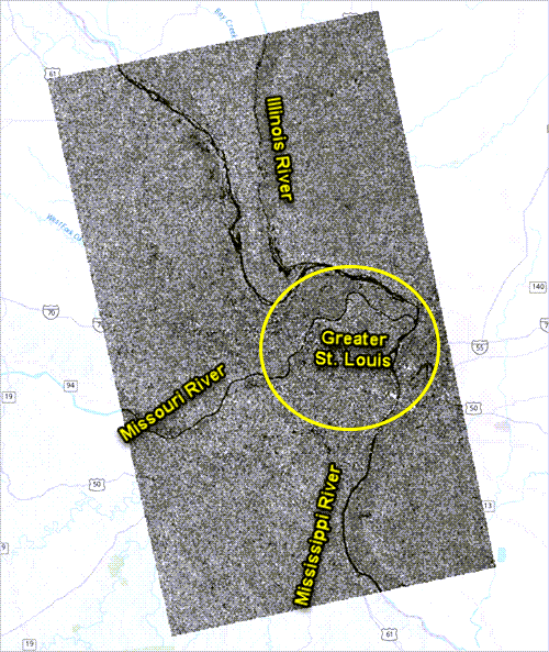 Großraum St. Louis und die Flüsse Mississippi, Illinois und Missouri