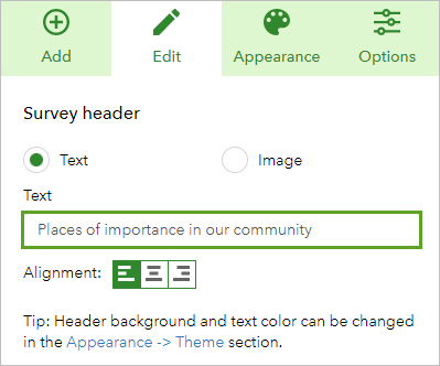 Bearbeiten Sie die Survey-Kopfzeile.